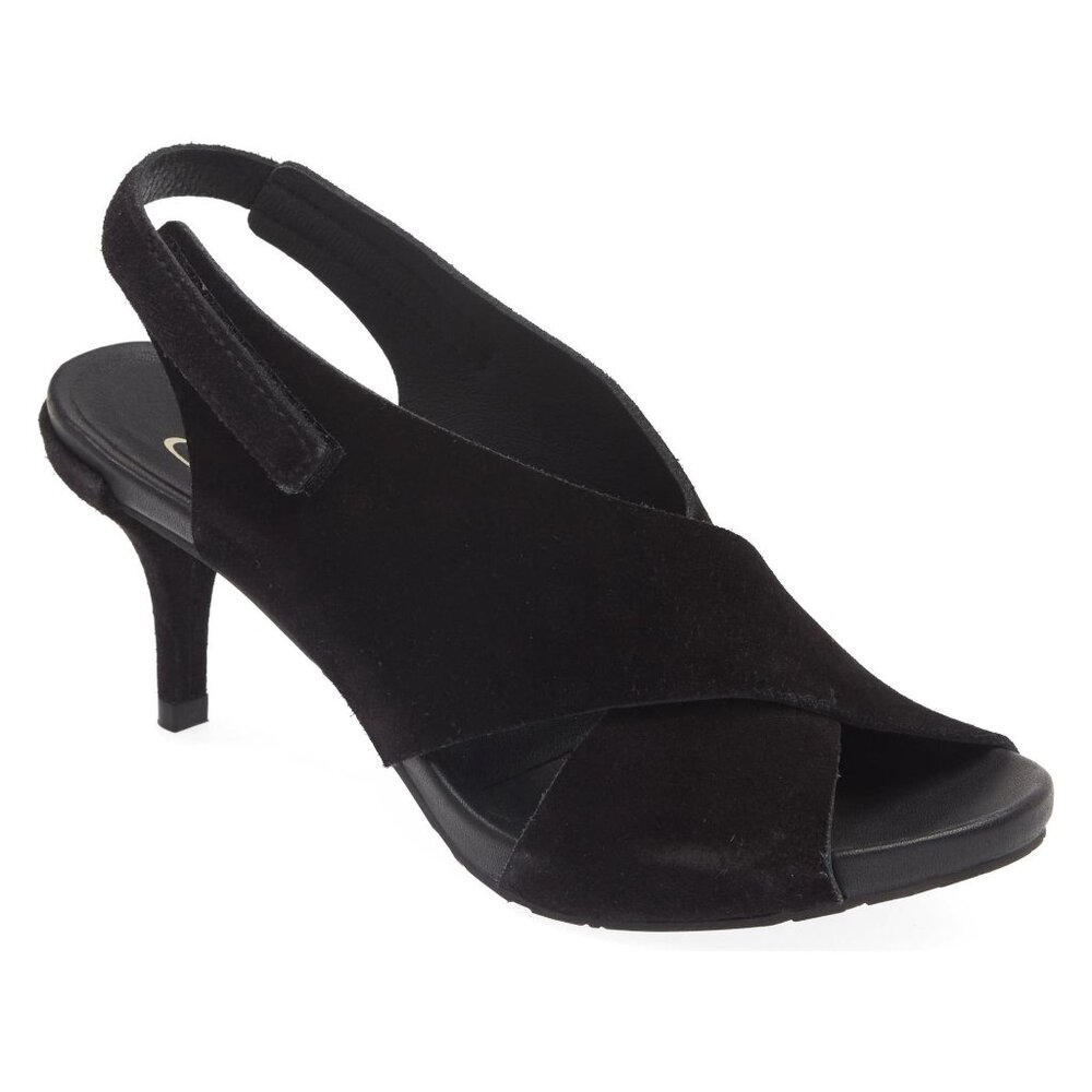 🆕 PEDRO GARCIA Wind Slingback Peep Toe Lug Sole Heels Sandals Shoes Black 8.5